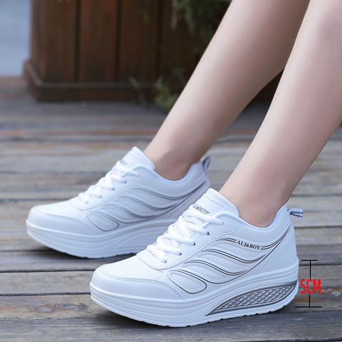 Height Increasing 5CM Platform Shoes Women Wedge Sneakers Leather Toning Shoes Soft Body Shaped Shoes Shock-Absorb Jumping Shoes ► Photo 1/6