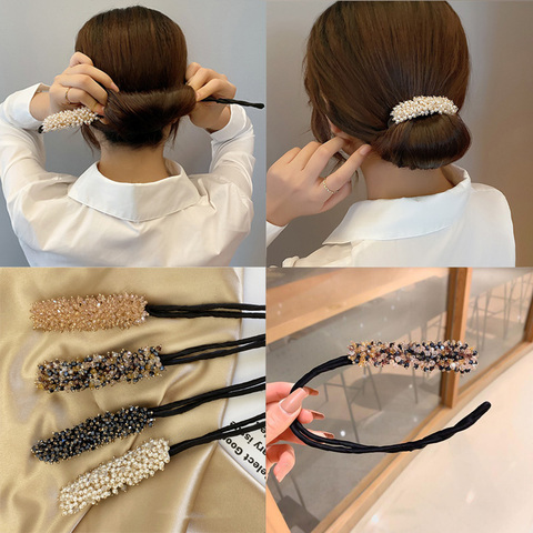 Ruoshui Woman Rhinestone Pearl Flower Hair Bun Maker DIY Hairstyle Tool For Ladies Hair Accessories Bridal Hairband ► Photo 1/6