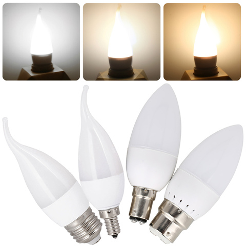 3W LED Candle Light Bulbs Dimmable E12 E27 E14 2835 SMD 110V 220V White Lamp Replace 25W Halogen Lamps For Home Office Decor ► Photo 1/6