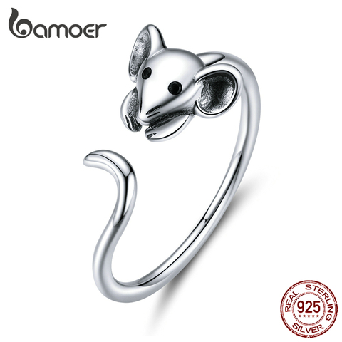 bamoer Authentic 925 Sterling Silver Mouse Animal Adjustable Finger Ring for Women 2022 Zodiac Fashion Jewelry Bijoux SCR632 ► Photo 1/6