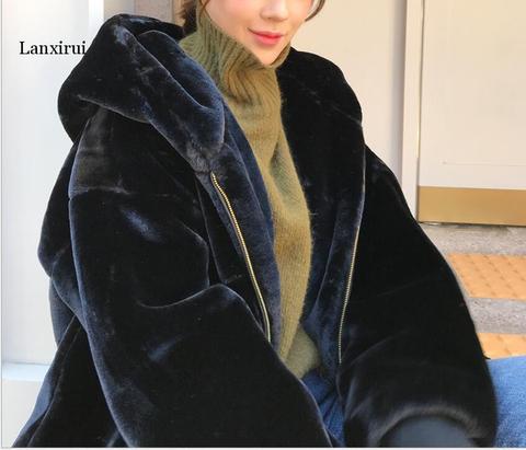 Woman Autumn and Winter Faux Fur Jacket Female Fashion Oversized Causal Women's large size Hooded Coat ► Photo 1/6