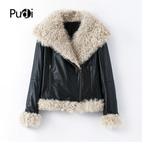 Pudi women's winter motorcycle genuine leather overcoat leisure female real sheep fur coat jacket overcoat Cloth B401707 ► Photo 1/5