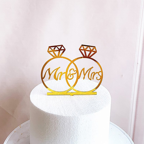 Gold Ring wedding Acrylic Cake Topper Flower 