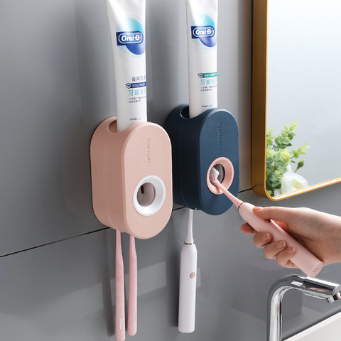 Adhesive Automatic Toothpaste Squeezer Set, Wall-mounted Toothpaste Holder, Toothbrush Rack, Wall Suction Toothpaste Squeezer ► Photo 1/5
