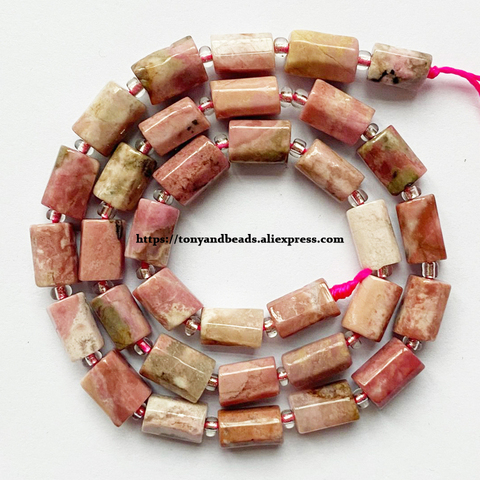 7'' Natural Faceted Xinjiang Rhodonite Cylinder Spacer Stone Beads For Jewelry DIY Making ► Photo 1/1