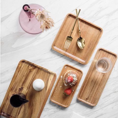 Acacia Wood Rectangle Wooden Tray Japanese Style Household Serving Tray Steak Fruit Snack Coffee Plate Food Platters And Trays ► Photo 1/6