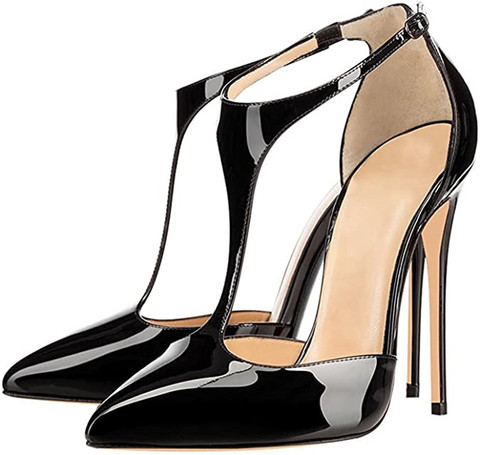Women's Pointed Toe High Heel Pumps T-Strap Dress Shoes 12cm Stilettos Heels Zapatos De Mujer  Women Shoes Big Size ► Photo 1/6
