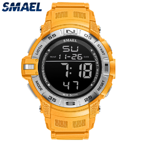 Digital Watches Sport SMAEL Watch For Men 50M Waterproof Alarm Clock Auto Date Watch Orange Bracelet 1511 Men's Watches Military ► Photo 1/6