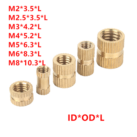 100pcs/20pcs M1.4 M2 M2.5 M3 M4 M5 M6 M8 Brass Insert Nuts Copper Injection Molding Brass Knurled Thread Inserts Nuts ► Photo 1/4
