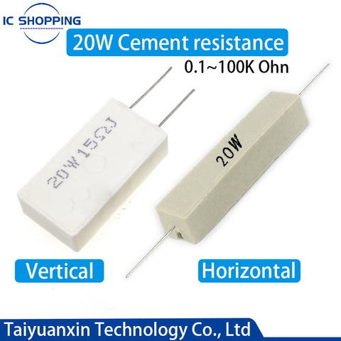 2PCS 20W Ceramic Cement Power Resistance 5% 0.1-100K 0.33 1 0.5 2 2.2 3 3.3 4 5 8 10 30 33 50 100 200 300 470 680 820 1K 50K Ohm ► Photo 1/5