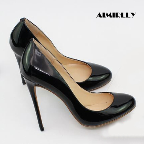 Women's Shoes Round Toe High Heels Pumps Patent Leather Ladies Party Work & Career Heels Slip On Elegant Female Shoes Aimirlly ► Photo 1/6