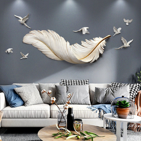 Nordic Luxury FRP Feather Wall Murals Home Livingroom Sofa Background Wall Sticker Crafts Hotel Office Wall Hanging Decoration ► Photo 1/1