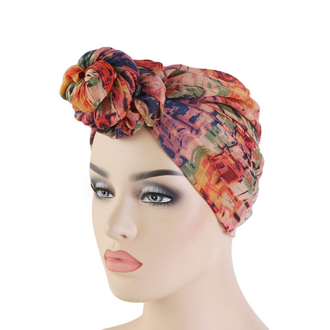 New women Big Flower turban Chemo Cancer Cap headwrap bandana cap Head Wrap Stretch Long Hair Scarf headscarf Turban Tie ► Photo 1/6