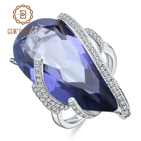 Gem's Ballet 20Ct Natural Iolite Blue Mystic Quartz Ring 925 Sterling Silver Vintage Cocktail Rings For Women Fine Jewelry ► Photo 1/6