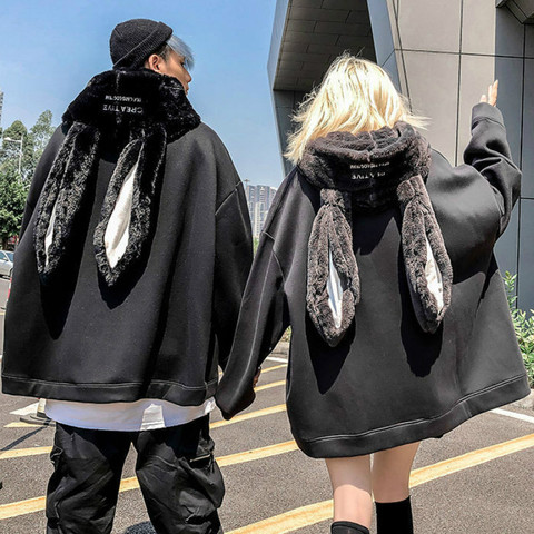 VOOCIEC Autumn Gothic Harajuku style couple Hoodie Cute rabbit ear Pullover Fashionable loose and slim long couple's Coath ► Photo 1/6