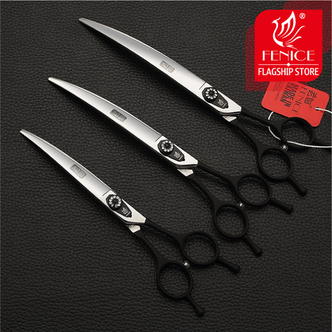 Fenice 7.0 7.5 8.0 Inch Professional Black Grooming Scissors Curved Shear for Teddy/Pomeranian Dogs Pet Grooming Tools JP 440C ► Photo 1/6