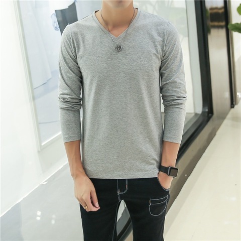 2022 MRMT Mens T Shirts Pure Color V Neck Long Sleeved T-Shirt For Male Thin Material Tee Shirt Men Clothing Tees ► Photo 1/5