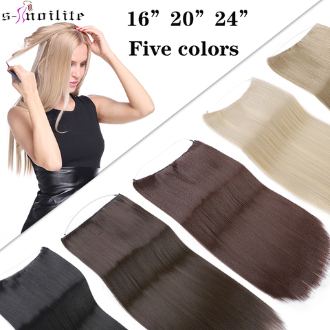SNOILITE Women Long Straight Wire Secret Fish line Hair Extension Synthetic Black Brown Invisible Glueless One Piece Hairpiece ► Photo 1/6
