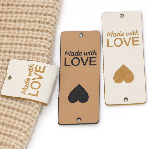 20/50Pcs Made With Love PU Leather Labels Handmade Tags For Clothes Hand Made Sewing Knitting Label Gift/Bag Decoration 5x2CM ► Photo 1/6