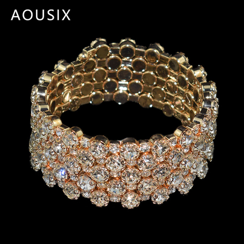 Fashion Multiple Rows Crystal Adjustable Bracelet Bangle for Women Gold Silver Color Wedding Bracelets & Bangles Jewelry Gift ► Photo 1/6