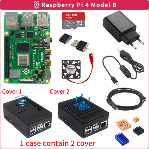 Raspberry Pi 4 Model B 2GB/4GB Kit Board + Power Adapter + Case Box + 32/64GB SD Card + HDMI Cable + Heatsink for Raspberry Pi 4 ► Photo 1/6