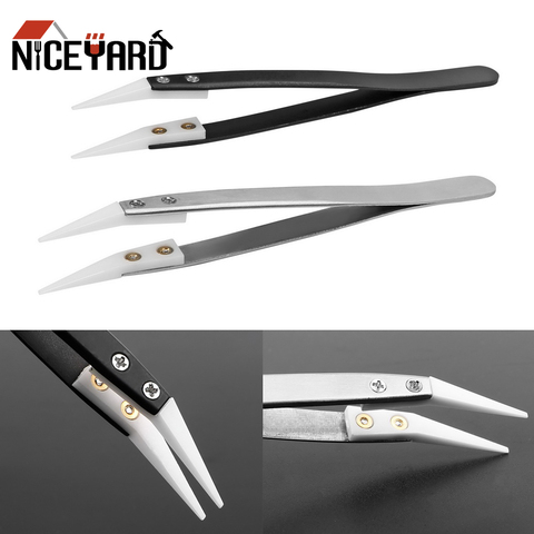 NICEYARD Curved Aimed Tweezer 1pc Stainless Steel Handle Ceramic Tweezers High Temperature Resistance Repair Tool Hand Tool ► Photo 1/6