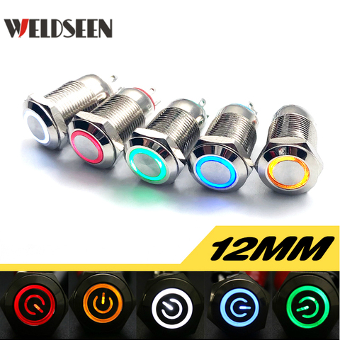 12mm Metal Button Switch Momentary Reset Latching Lock PC Power Electrical Button Start Stop Switch LED 3V 6V 12V 24V 220V ► Photo 1/1