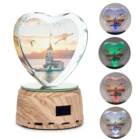 DIY Photo LOGO LED Night Light Wood Base Crystal Photo MP3 Music Swivel Display Bluetooth Lamp RGB Remote Control For gift ► Photo 1/1