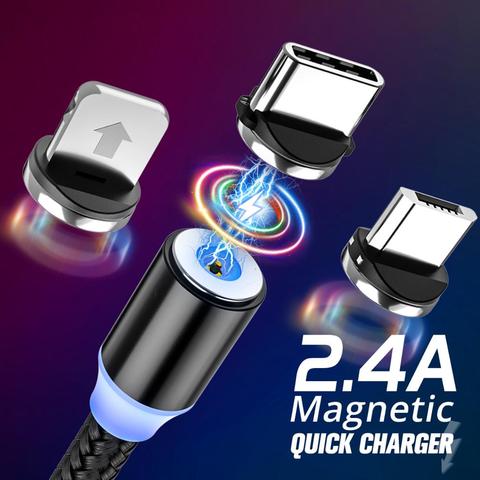 USB Type C Magnetic Cable Micro USB Magnetic Charging Cable 1m 2m 2.4A Magnet Plug Quick Charger Mobile Phone 3 in 1 Charge Cord ► Photo 1/6
