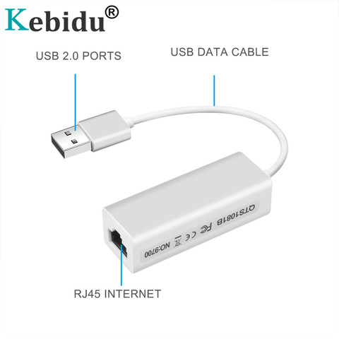 Kebidu USB 2.0 To RJ45 Lan Adapter Network Card RD9700 High Speed For Mac OS Android Tablet PC Laptop Windows XP 7 Promotional ► Photo 1/6