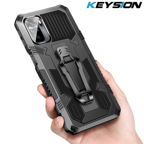 KEYSION Shockproof Armor Case for Redmi Note 10 4G 10S K40 Pro+ Plus Stand Silicone Phone Cover for Xiaomi Mi 11i POCO F3 X3 Pro ► Photo 1/6
