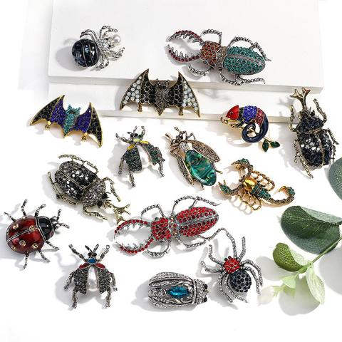 Amorcome Rhinestone Crystal Insect Beetles Brooches Pin For Women Men Winter Coat Lapel Pins Scarf Clip Jewelry Broach Bouquet ► Photo 1/6