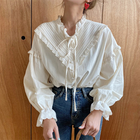 Alien Kitty 2022 New Arrival Hollow Out Vintage Elegant Tops Women Shirt Solid Long Sleeve Korean Style Loose Blouses Blusas ► Photo 1/6