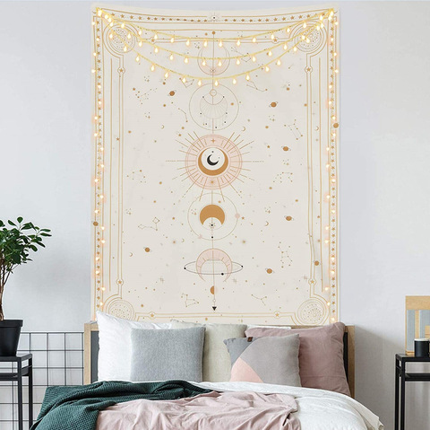 Astrology Sun Moon Bergamot Tapestry Wall Hanging Witchcraft Supplies Bed Room Decor Art Celestial Psychedelic Tapestry Fabric ► Photo 1/6