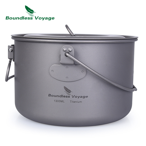 Boundless Voyage Outdoor Titanium Hanging Pot with Handle Camping Hiking Picnic Tableware Foldable Mug Kettle 1300ml ► Photo 1/6