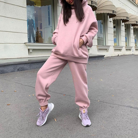 Two Pieces Tracksuit Women Set Female Hooded Suit Solid Sweatshirt