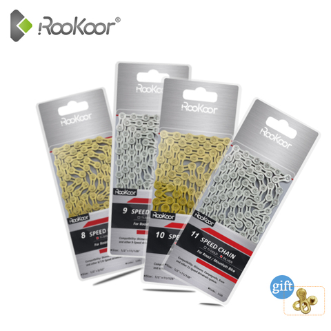 Rookoor 6 7 8 9 10 11 Speed Bicycle Chain Titanium Plated Gold TI-Gold Silver Road Mountain Bike MTB EL Hollow Chains 116 Links ► Photo 1/6