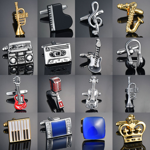 Guitar/Music Note/Recorder/Microphone/Trumpet Cufflinks Music Design Musical Note Cuff Links Piano Bass Cuffs gemelos bouton man ► Photo 1/6