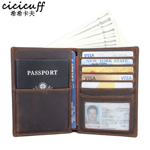 Passport Cover Genuine Leather Multi-function Certificate Bag Travel Wallet Unisex Cards Purse Ticket Holder Crazy Horse Leather ► Photo 1/6