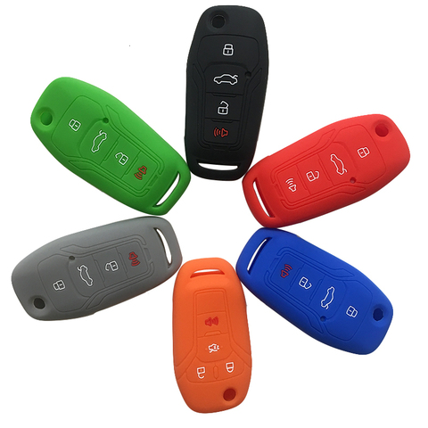 Silicone Car Key Cover Case For Ford Focus EcoSport Fusion Mk2 Mk7 Explorer Ranger 4 Buttons Modified Remote Key Holder Protect ► Photo 1/6