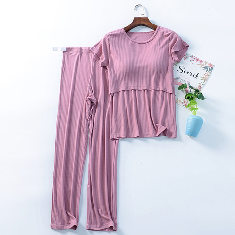 Fdfklak M-3XL Maternity Nursing Set 2pcs/set Pregnant Women's Sleepwear Modal Breastfeeding Pajamas Set For Pregnant Women ► Photo 1/6