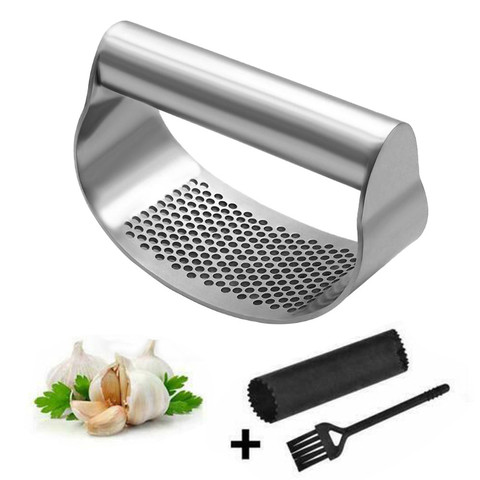 Stainless Steel garlic press garlic press rolling tools grinder curved surface mincing masher durable home kitchen cooking appli ► Photo 1/6