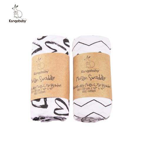 2 pieces/pack  Muslin 100% Cotton Baby Swaddles Soft Newborn Blankets Black White Gauze infant wrap ► Photo 1/6