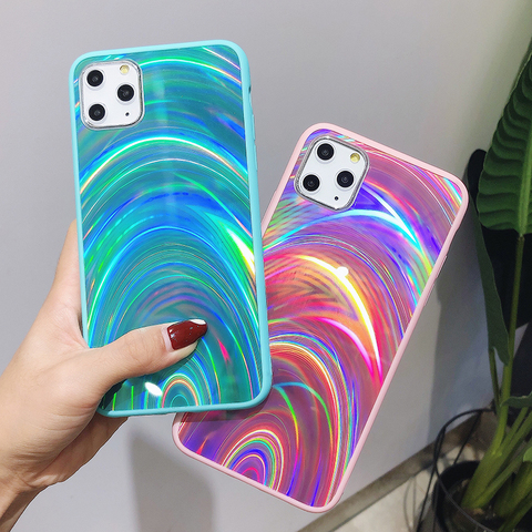 Laser Light Holographic Phone Case For iPhone 12 Mini 12 11 Pro Max XR X XS Max 7 8 6S Plus Case Soft Rainbow Aurora Phone Cover ► Photo 1/6
