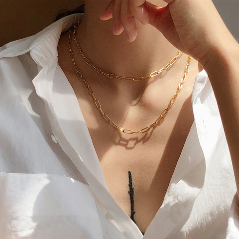 Peri'sBox 4 Sizes Linked Chain Necklaces Gold Color Circle Choker Necklaces for Women Minimalist Necklace Vintage Jewelry ► Photo 1/5