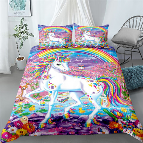 popular unicorn duvet cover set single twin double queen king super king size bed linen set ► Photo 1/6