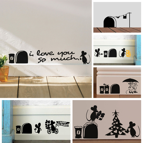 Funny Cartoon Mouse Wall Sticker DIY Black Mousehole Skirting Decal Room Corner Ornament Stairs Mural Nursery Home Decoration ► Photo 1/6