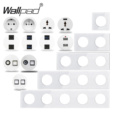 Wallpad L6 White Crystal Glass Wall Light Switch EU French Socket USB Charger RJ45 CAT6 Modules DIY Free Combination ► Photo 1/5