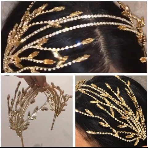 Baroque Crystal Rhinestone Pearls Tassel leaf double Hairband Women Bridal Wedding Tiara Hair Accessories Crown Hairwear Jewelry ► Photo 1/6