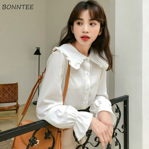 Shirts Women Pure Fresh Simple Leisure Popular Sweet Girls Spring New Arrival Kawaii Blouses Holiday Female Clothes Preppy Style ► Photo 1/6